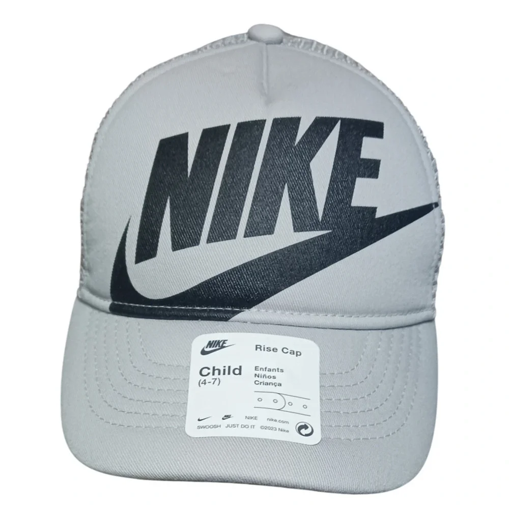 Nike Rise Cap Kids Structured Futura Trucker Hat Light Smoke Grey Size 4-7 New